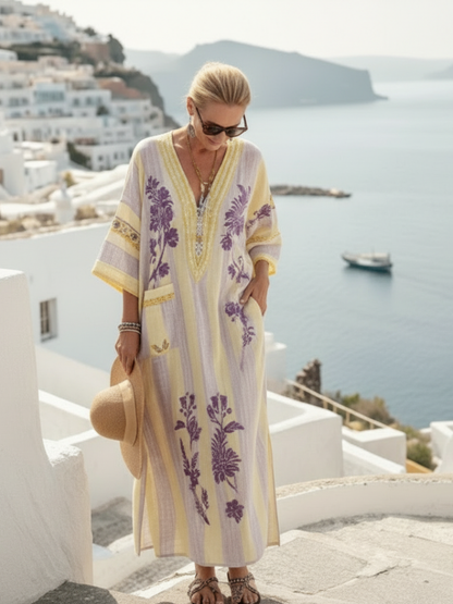 Capucine | Robe Maxi à Rayures et Motif Floral