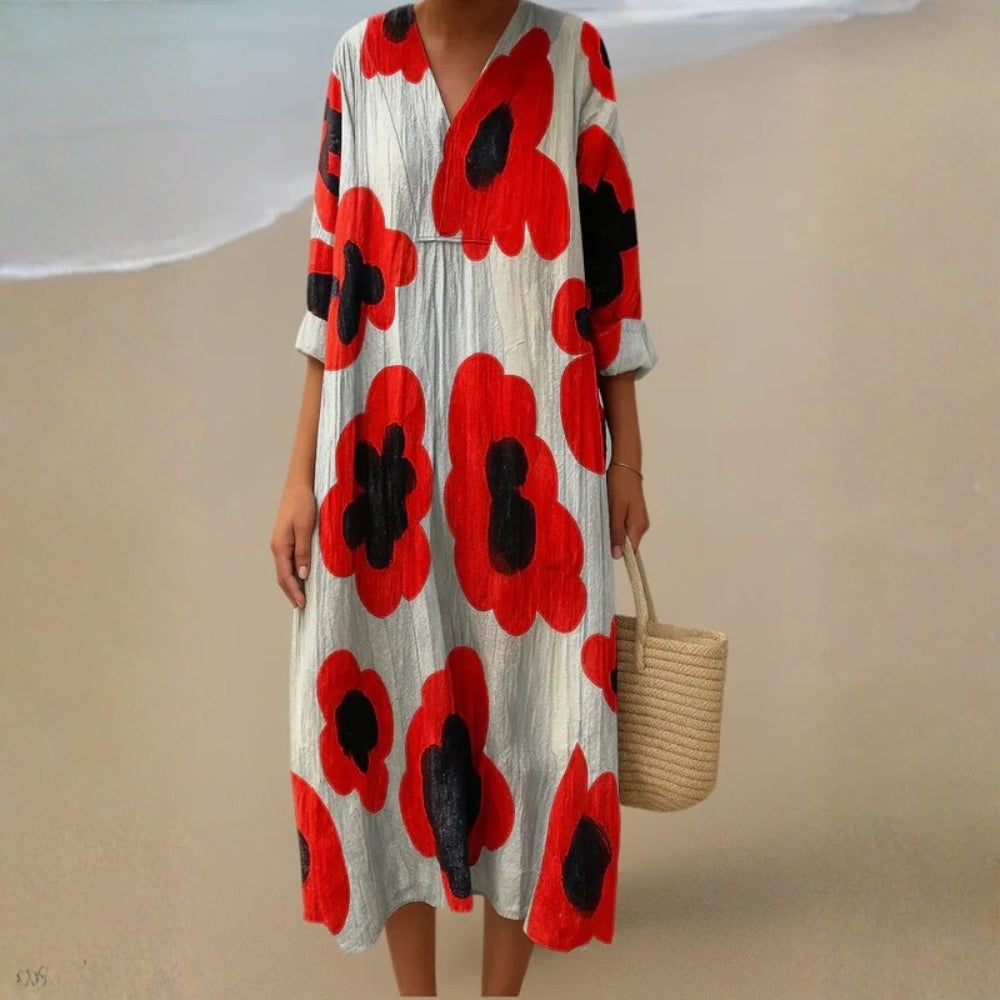 Virella™ | Robe Midi Motif Fleurs Audacieuses