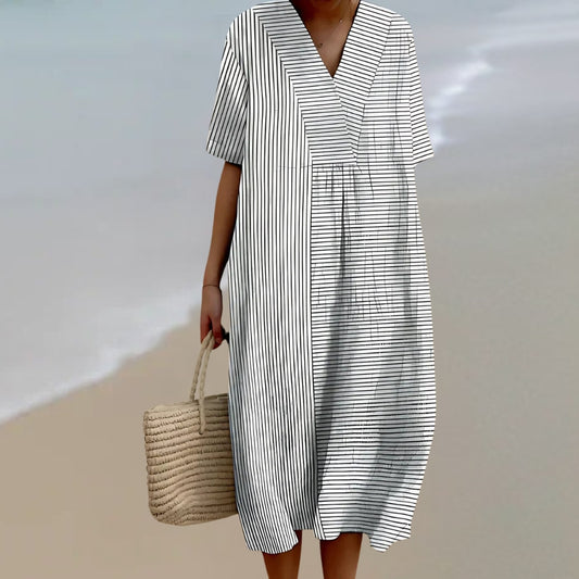Marielle™ | Robe Midi Motif Rayures Modernes