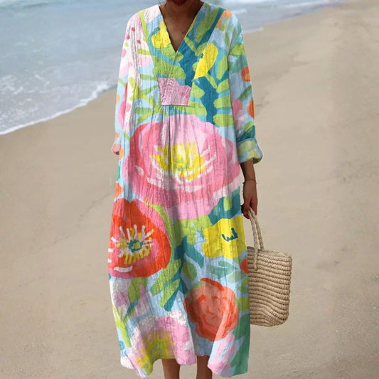 Rosélina™ | Robe Midi Motif Floral Créatif