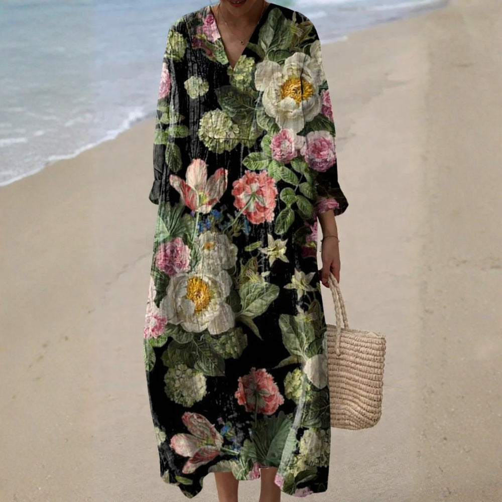 Virelina™ | Robe Midi Fleurs Artistiques