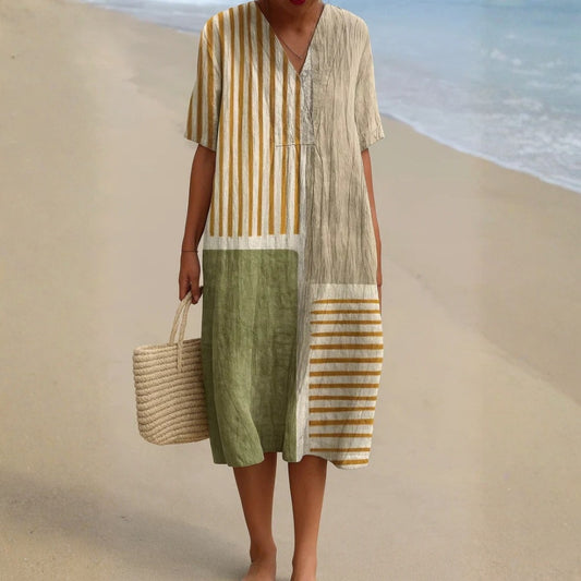 Soléane™ | Robe Midi Rayures Artistiques