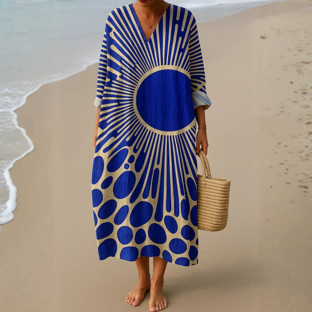 Soléanne™ | Robe Maxi Motif Soleil Graphique