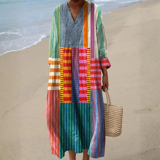 Aurélisse™ | Robe Midi Patchwork Multicolore