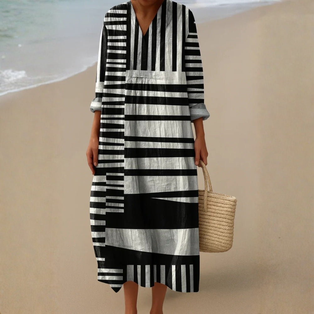 Orélina™ | Robe Midi Motif Lignes Artistiques