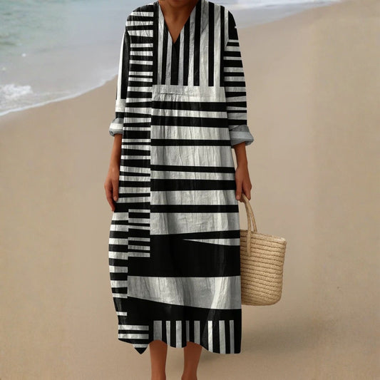 Orélina™ | Robe Midi Motif Lignes Artistiques