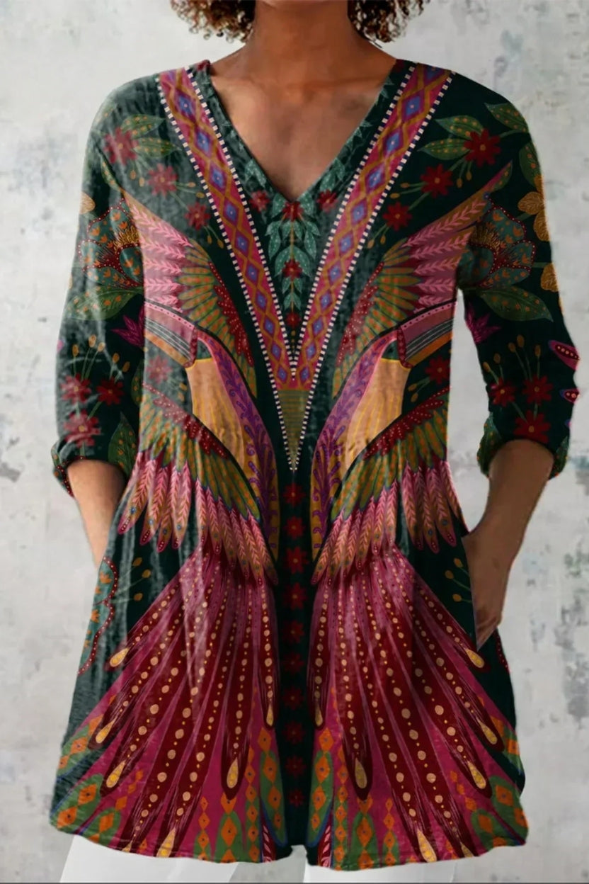 Camille | Chemise Décontractée à Motif Tropical Oiseaux