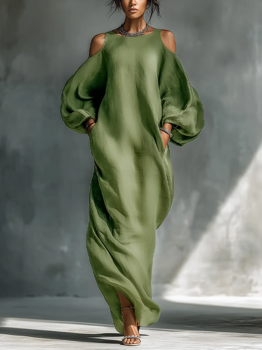 Mélanie | Robe Maxi Verte à Épaules Dénudées