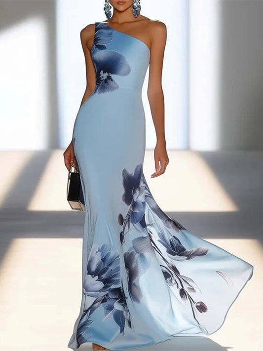 Lucie | Robe Maxi Imprimée à Épaules Dénudées
