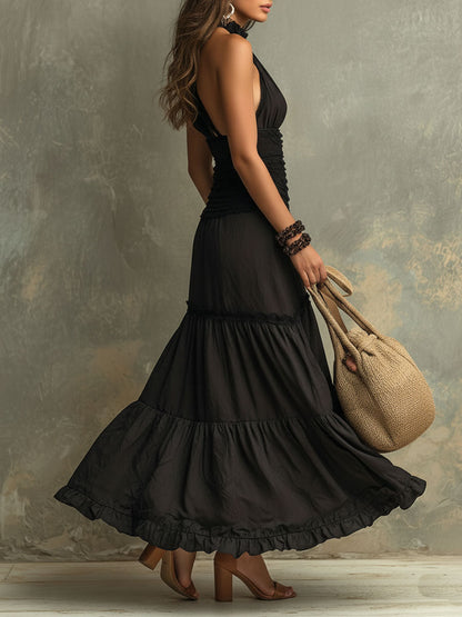 Caroline | Robe Midi Élégante à Col Montant