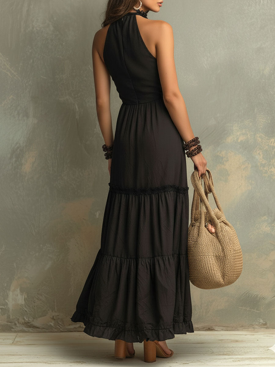 Caroline | Robe Midi Élégante à Col Montant