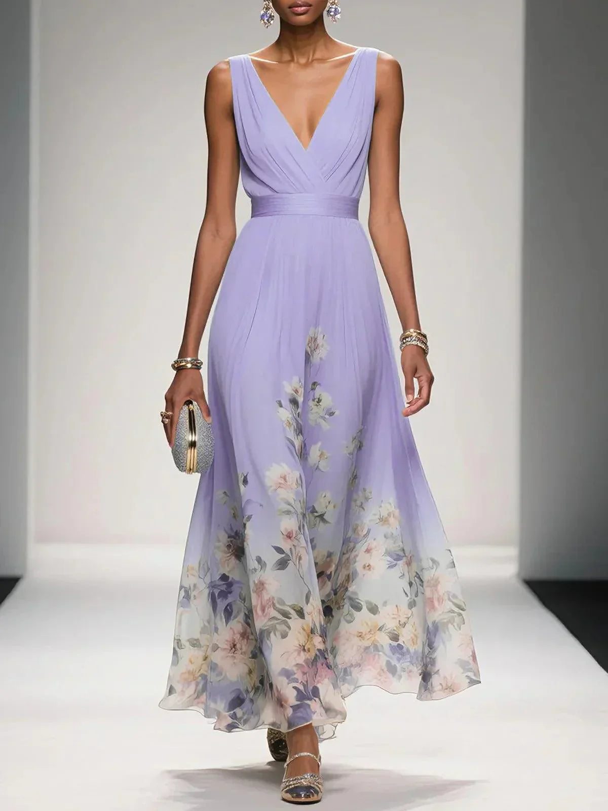 Sarah | Robe Maxi Florale à Décolleté en V