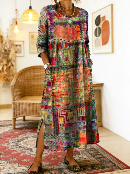 Marion | Robe Patchwork à Motif Ethnique