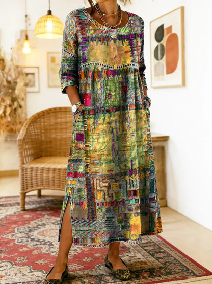 Marion | Robe Patchwork à Motif Ethnique