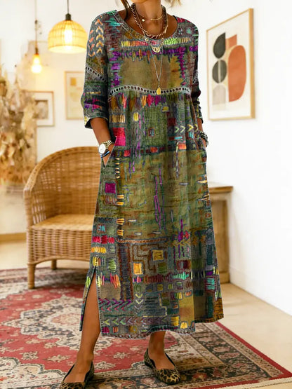 Marion | Robe Patchwork à Motif Ethnique