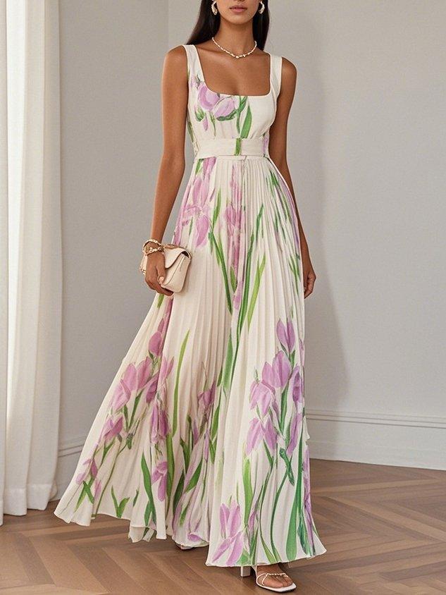 Florence | Robe Maxi Florale Plissée Élégante