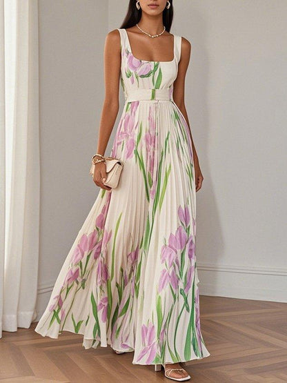 Florence | Robe Maxi Florale Plissée Élégante