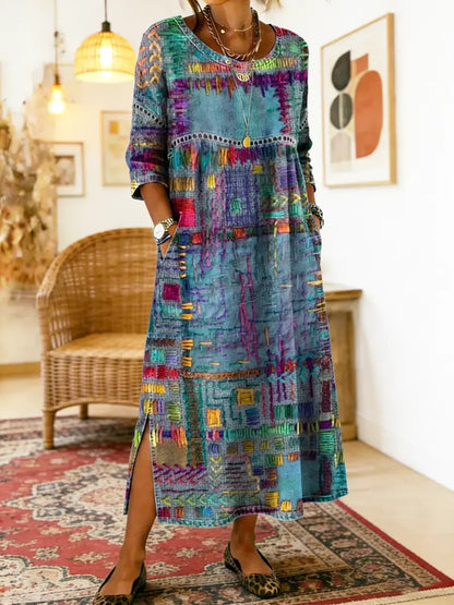 Marion | Robe Patchwork à Motif Ethnique