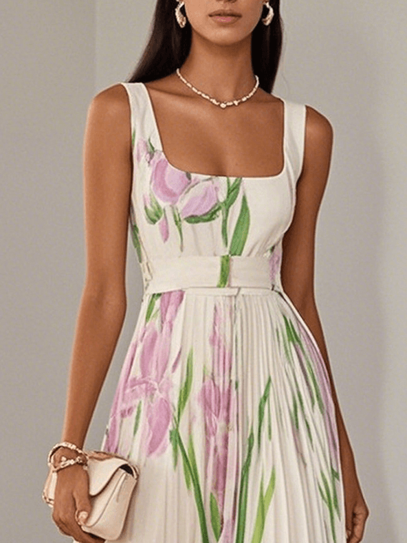 Florence | Robe Maxi Florale Plissée Élégante