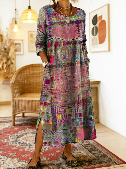 Marion | Robe Patchwork à Motif Ethnique
