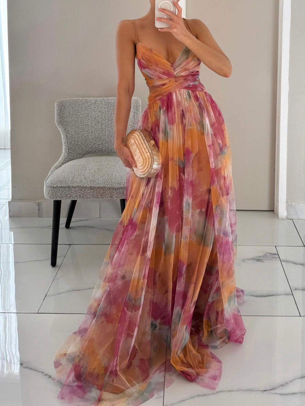 Claire | Robe Maxi Florale Peinte à Décolleté en V