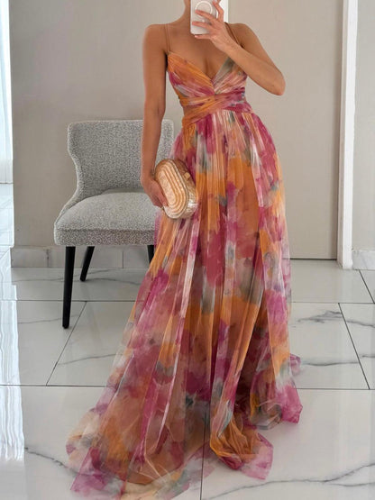 Claire | Robe Maxi Florale Peinte à Décolleté en V