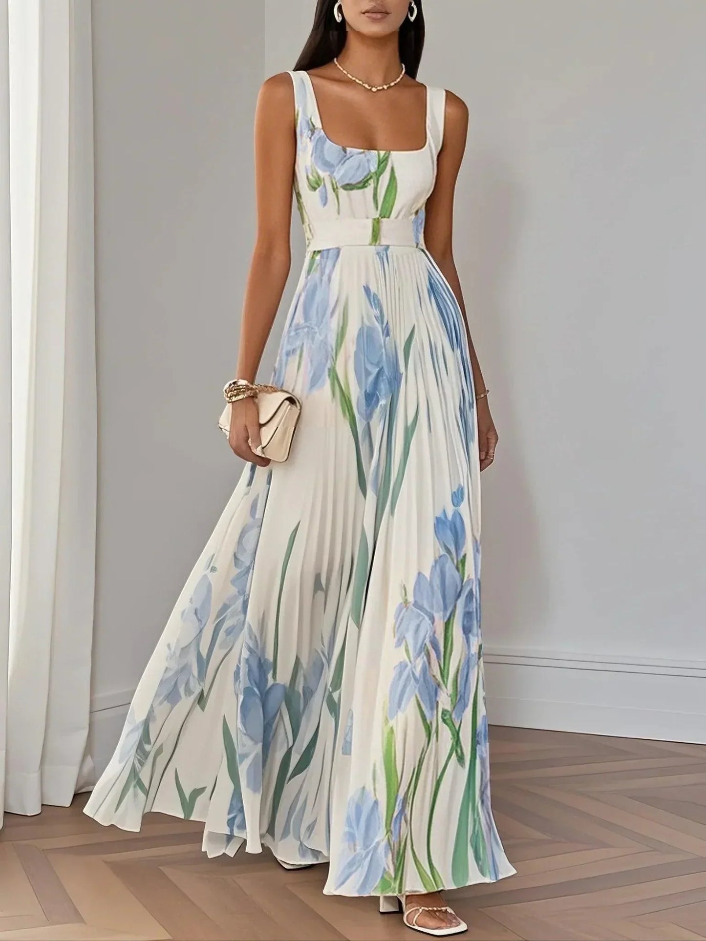Florence | Robe Maxi Florale Plissée Élégante