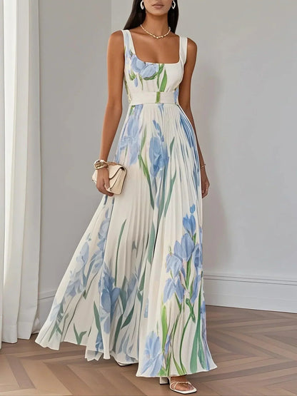 Florence | Robe Maxi Florale Plissée Élégante