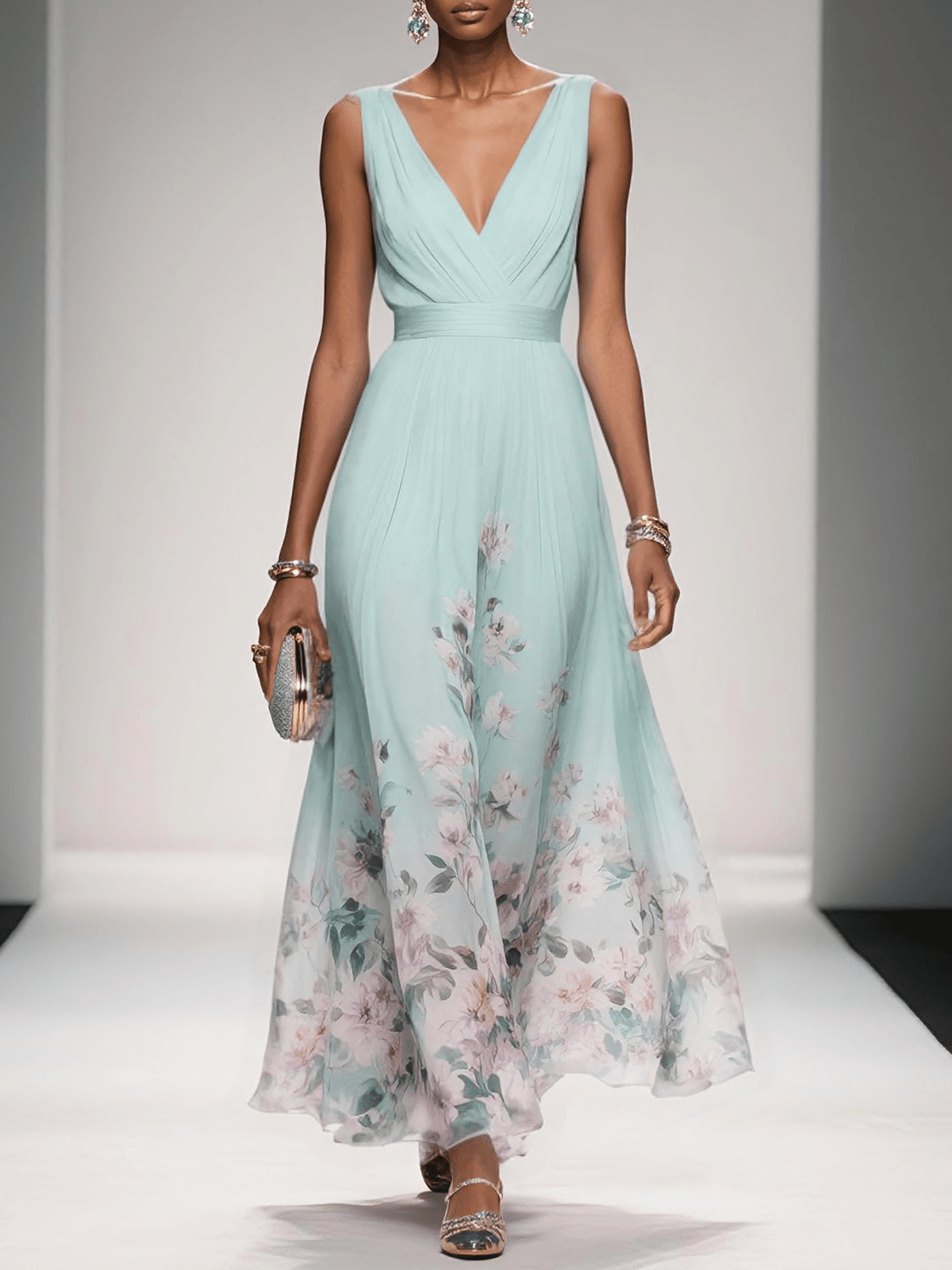 Sarah | Robe Maxi Florale à Décolleté en V
