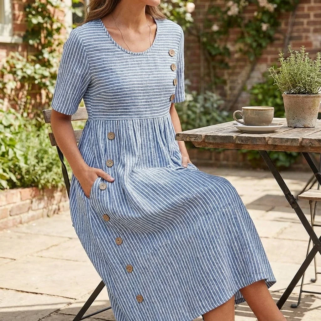 Avelisse™ | Robe Rayée Boutonnée