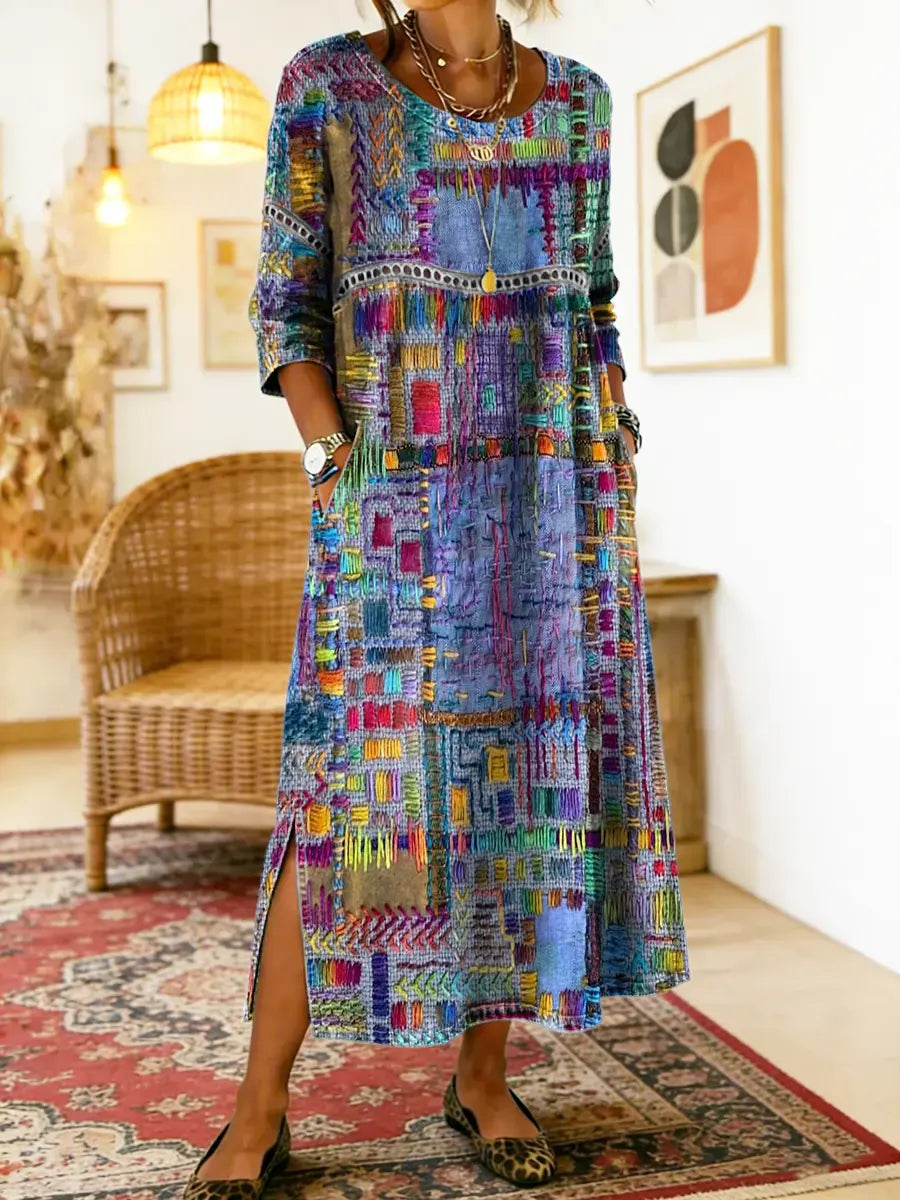 Marion | Robe Patchwork à Motif Ethnique