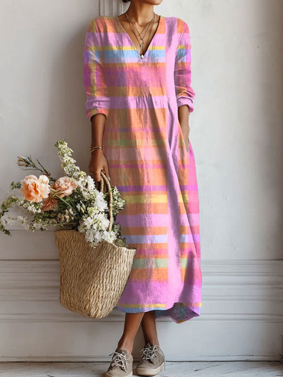 Oriane™ | Robe Artistique Rose Rayée
