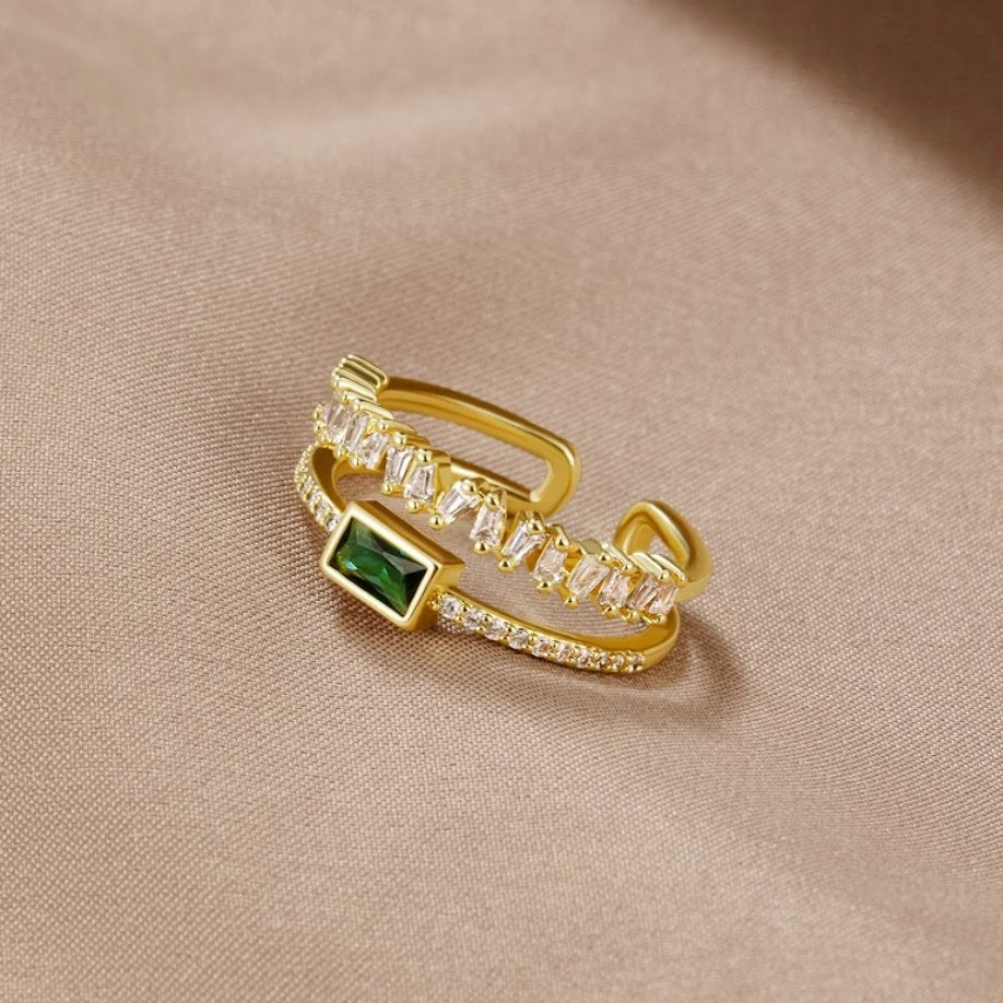 Adeline™ | Bague Émeraude Or Double