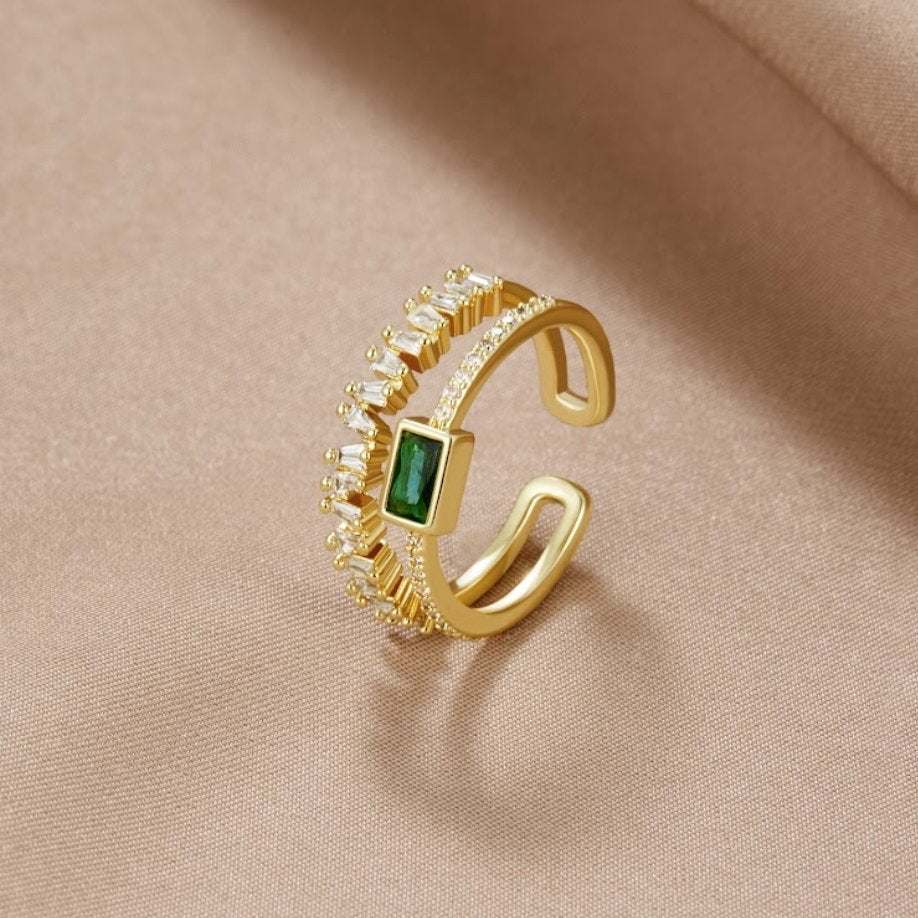 Adeline™ | Bague Émeraude Or Double