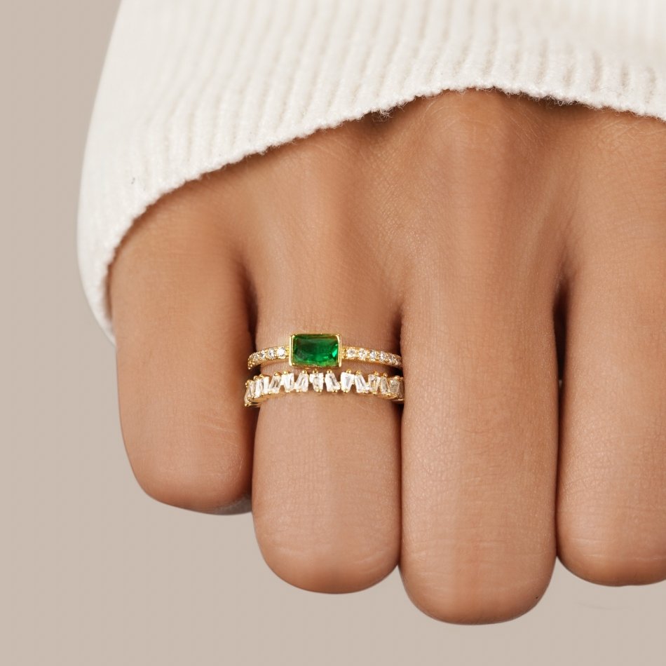 Adeline™ | Bague Émeraude Or Double