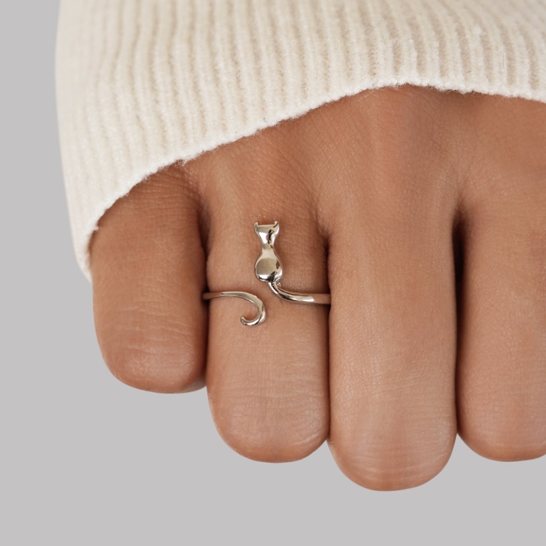 Léonie™ | Bague Chat Argent Ouverte