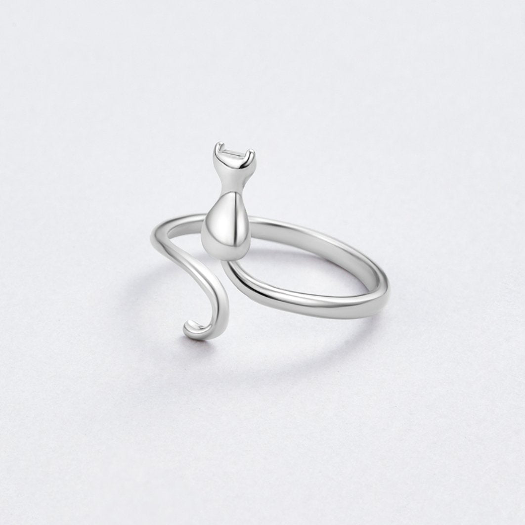 Léonie™ | Bague Chat Argent Ouverte