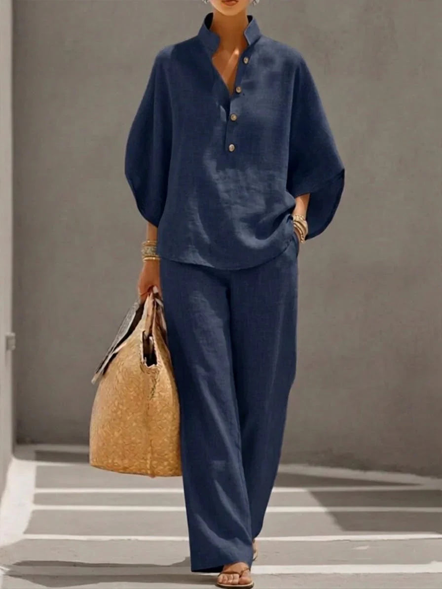 Amélie | Ensemble Fluide à Manches Amples et Pantalon Large