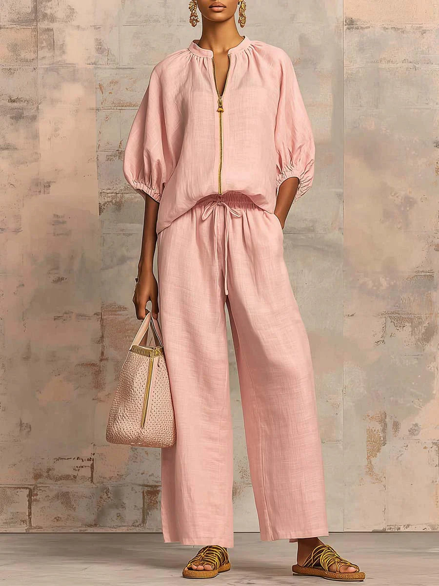 Élise | Ensemble Deux Pièces Chemise Décontractée et Pantalon Large