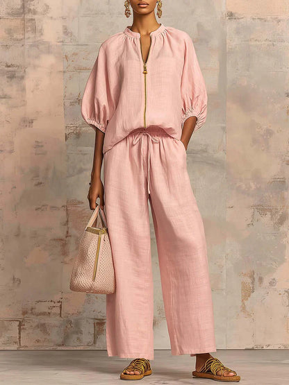 Élise | Ensemble Deux Pièces Chemise Décontractée et Pantalon Large