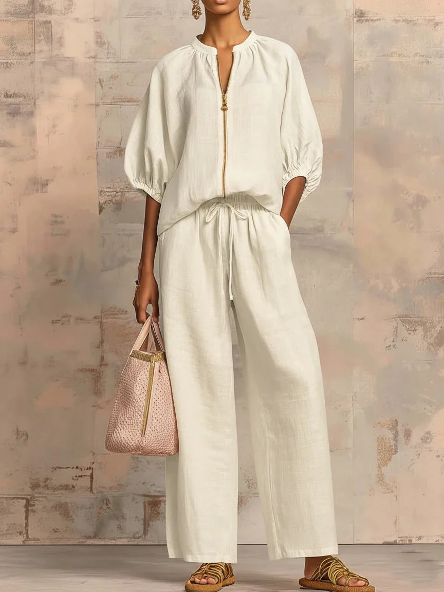 Élise | Ensemble Deux Pièces Chemise Décontractée et Pantalon Large