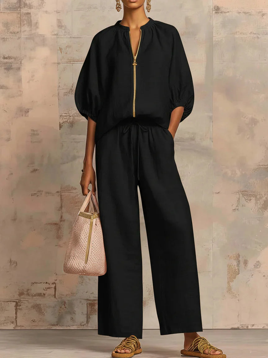 Élise | Ensemble Deux Pièces Chemise Décontractée et Pantalon Large