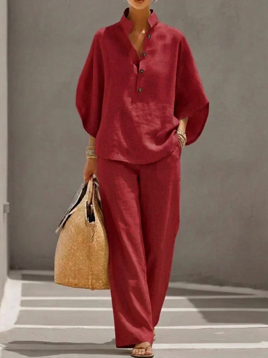 Amélie | Ensemble Fluide à Manches Amples et Pantalon Large