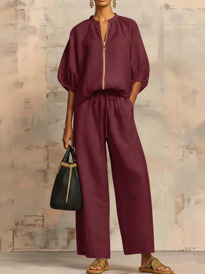 Élise | Ensemble Deux Pièces Chemise Décontractée et Pantalon Large