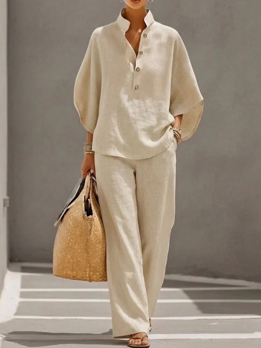 Amélie | Ensemble Fluide à Manches Amples et Pantalon Large