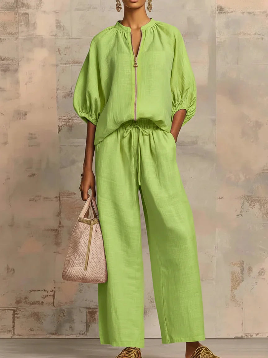 Élise | Ensemble Deux Pièces Chemise Décontractée et Pantalon Large