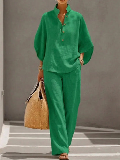 Amélie | Ensemble Fluide à Manches Amples et Pantalon Large