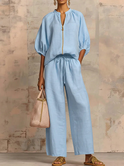 Élise | Ensemble Deux Pièces Chemise Décontractée et Pantalon Large