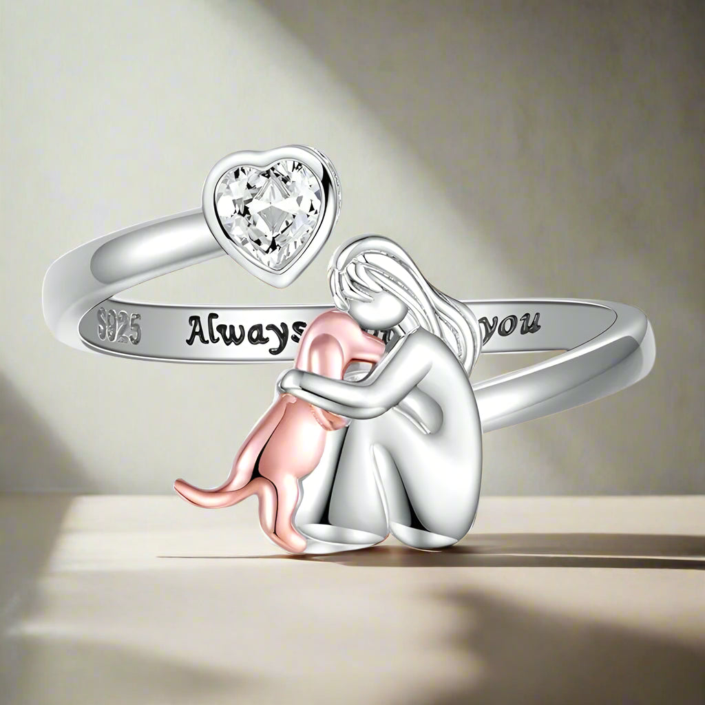 Amoria™ | Bague Étreinte Chien Cœur Gravé