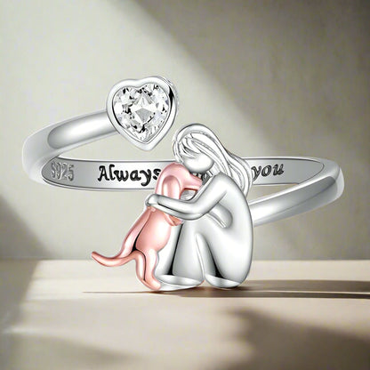 Amoria™ | Bague Étreinte Chien Cœur Gravé